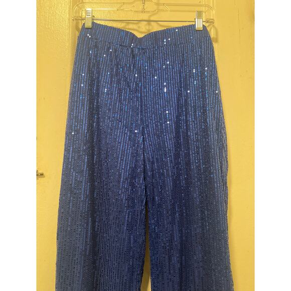 Women's Blue Elastic Waist Sparkly Sequins Wide Leg Pull On Pants Size 2XL - Picture 3 of 6
